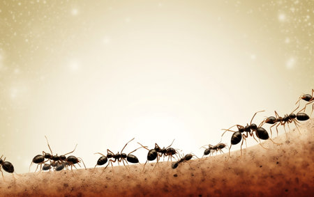 Ants on a brown background with space for text, 3d renderの素材