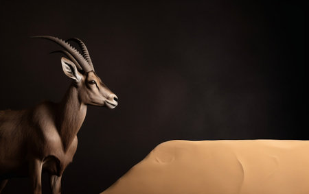 African antelope on a black background, studio shot, low keyの素材