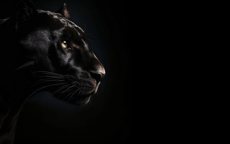 Black panther portrait on black background with copyspace for textの素材