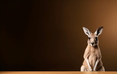 Cute kangaroo sitting on brown background with copy space.の素材