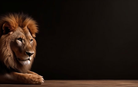 Portrait of a lion on a black background with copy space.の素材