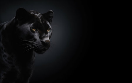 Portrait of a beautiful black panther on a black background.の素材