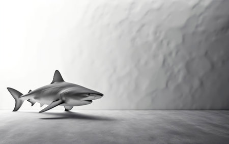 3d rendering of a white shark in front of a white wallの素材