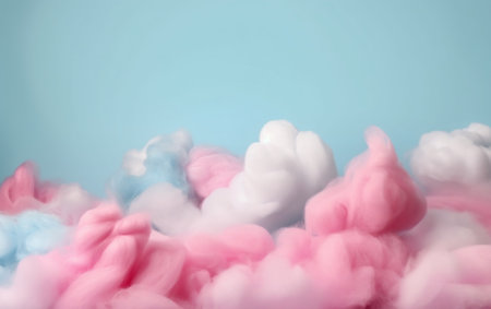 Colorful clouds of cotton wool on blue background. 3d renderingの素材
