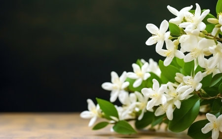 White jasmine flowers on a dark background. Copy-space.の素材