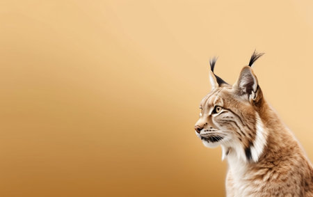 Eurasian lynx on a beige background with copy spaceの素材