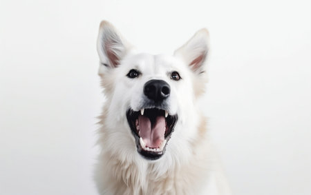 Portrait of a white Swiss Shepherd dog on a white background.の素材