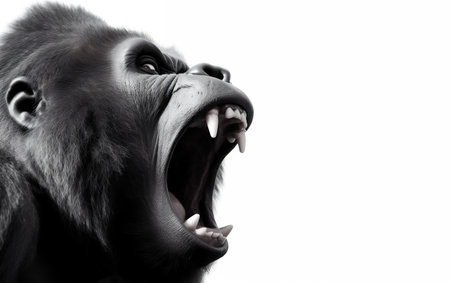 Gorilla screaming isolated on a white background. Noir et blanc.の素材