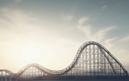 Roller coaster in the mist at sunset, vintage filter.の素材