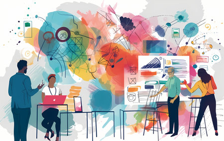 Shopping cart with shopping bags on colorful background. Ecommerce concept. 3D Renderingの素材