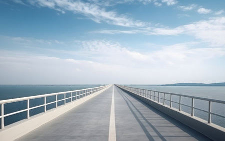 concrete bridge on the sea with blue sky and white clouds backgroundの素材