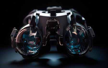 Virtual reality glasses on a black background. 3D Rendering.の素材