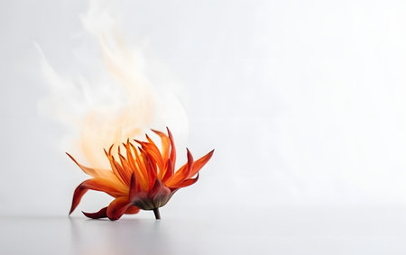 beautiful orange flower on a white background with a lot of smokeの素材