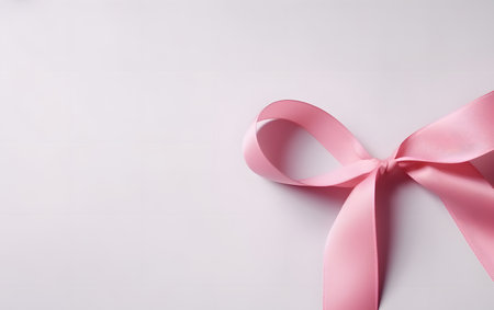 pink ribbon on white background with copy space for your text.の素材