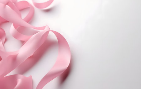 Curly pink ribbons on a white background. Copy-space.の素材