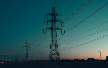 High voltage post.High-voltage tower sky background.High-voltage tower sky background.の素材