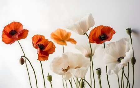 poppies on a white background in a vase. selective-focusの素材