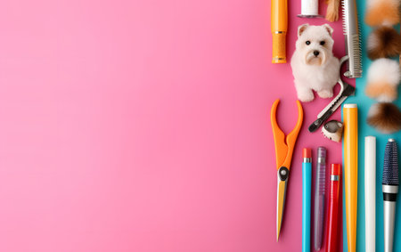 School supplies on pink background. Back to school concept. Copy-space.の素材