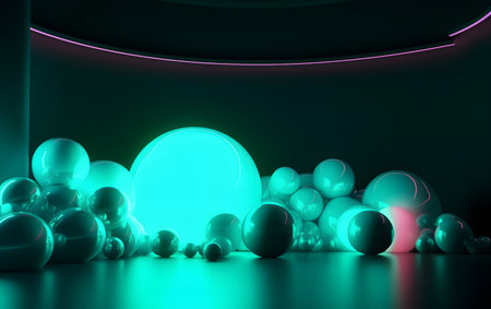 3D rendering. Futuristic abstract background. Minimal scene with neon light.の素材