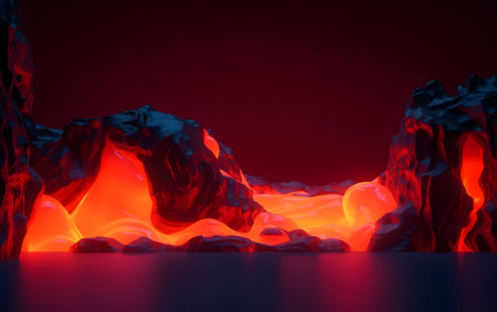 Fiery red and blue abstract background. 3d render, 3d illustration.の素材