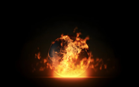 Earth in fire on a dark background. 3d render, 3d illustration.の素材