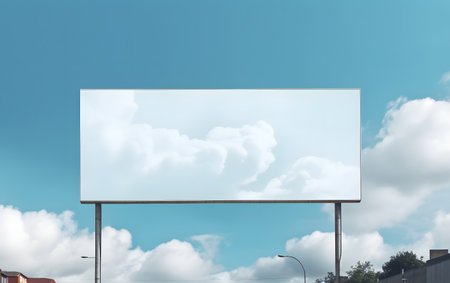 Blank billboard on blue sky background. Mock-up, 3D Renderingの素材