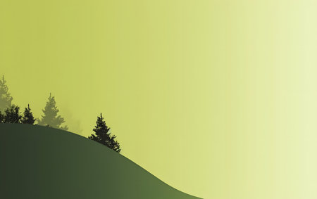 Fir trees on the hillside. Green background. Vector illustration.の素材