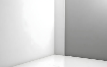Empty room with white wall and floor, 3d rendering. Computer digital drawing.の素材