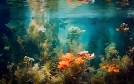 Aquarium with plants and flowers in the water. aquarium backgroundの素材