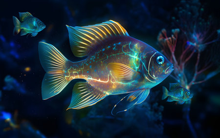 Aquarium fish. Colorful underwater world. 3D renderingの素材