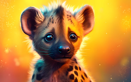 Portrait of hyena with big blue eyes on colorful background.の素材