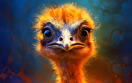 Close-up portrait of an ostrich on an abstract background.の素材