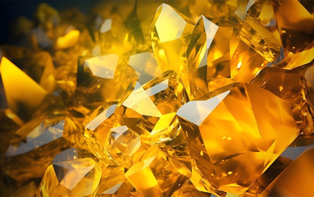 3d rendering of a group of yellow gemstones isolated on black backgroundの素材