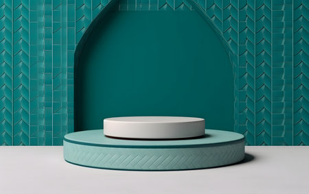 3d rendering of a turquoise background with a round podiumの素材