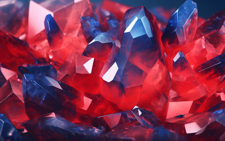Crystals of blue and red color on a dark background. Macroの素材