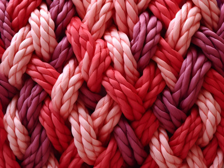 Pink and red braids as background, closeup. textile patternの素材