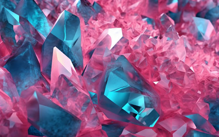 Crystals background, 3d render, 3d illustration, blue and pinkの素材