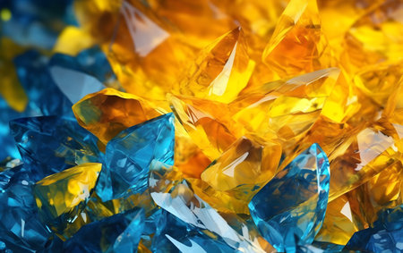 blue and yellow crystals background macro close up. color of the year 2019の素材