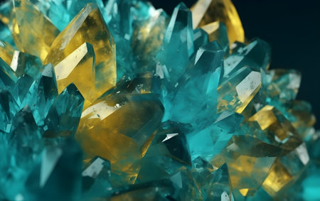 Aquamarine crystals on a dark background. 3d renderingの素材