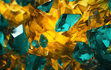 abstract background with green and blue crystals on a yellow background.の素材