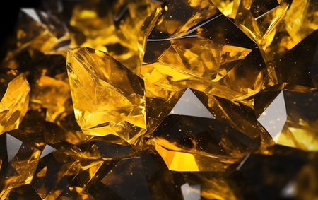 Macro shot of yellow tourmaline crystals on black background.の素材