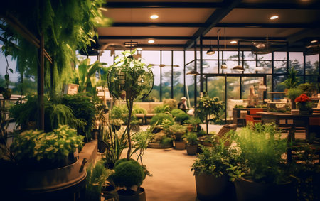 Interior of a modern garden center with plants in pots, stock photoの素材