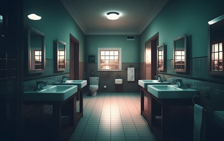 Bathroom interior. 3D rendering. Vintage toned pictureの素材