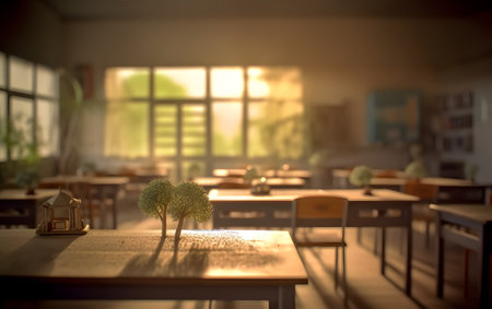 Miniature tree in coffee shop with blur background, vintage tone.の素材