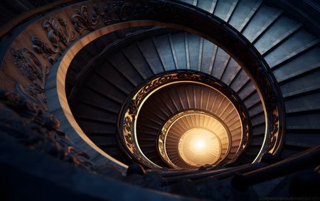 Spiral staircase with a burning candle in the form of a circleの素材