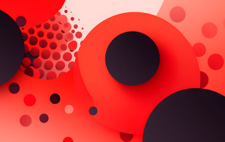 Abstract background with red and black circles. 3d render illustration.の素材