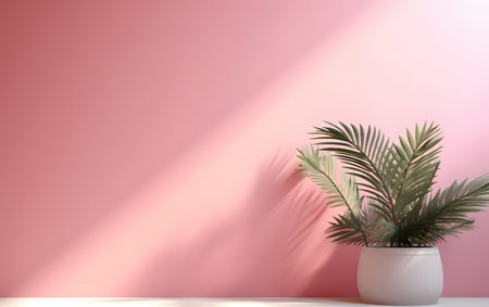 Plant in pot on a pink wall background. 3d renderingの素材