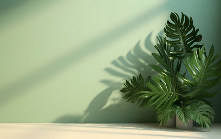 3d render of a green wall with monstera plant in a potの素材