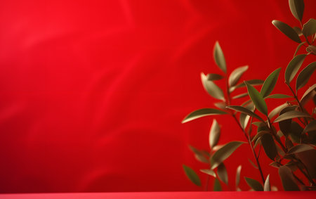 3d render of a green plant on a red background with copy spaceの素材