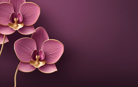 Pink orchid flowers on a purple background. 3d illustration.の素材